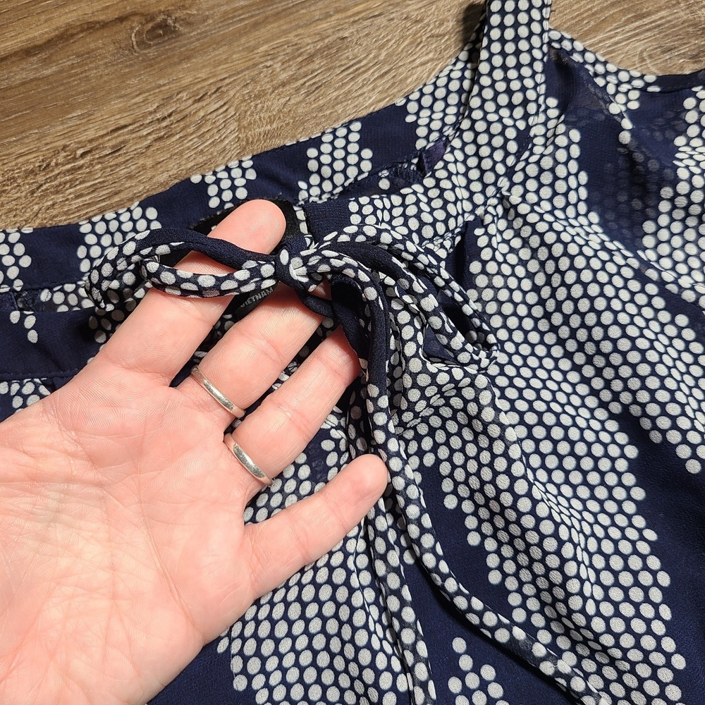 iZ Byer S Boho Smocked Blouse & Cami Set Navy‎ Chevron Dot Print Cold Shoulder - Picture 3 of 16